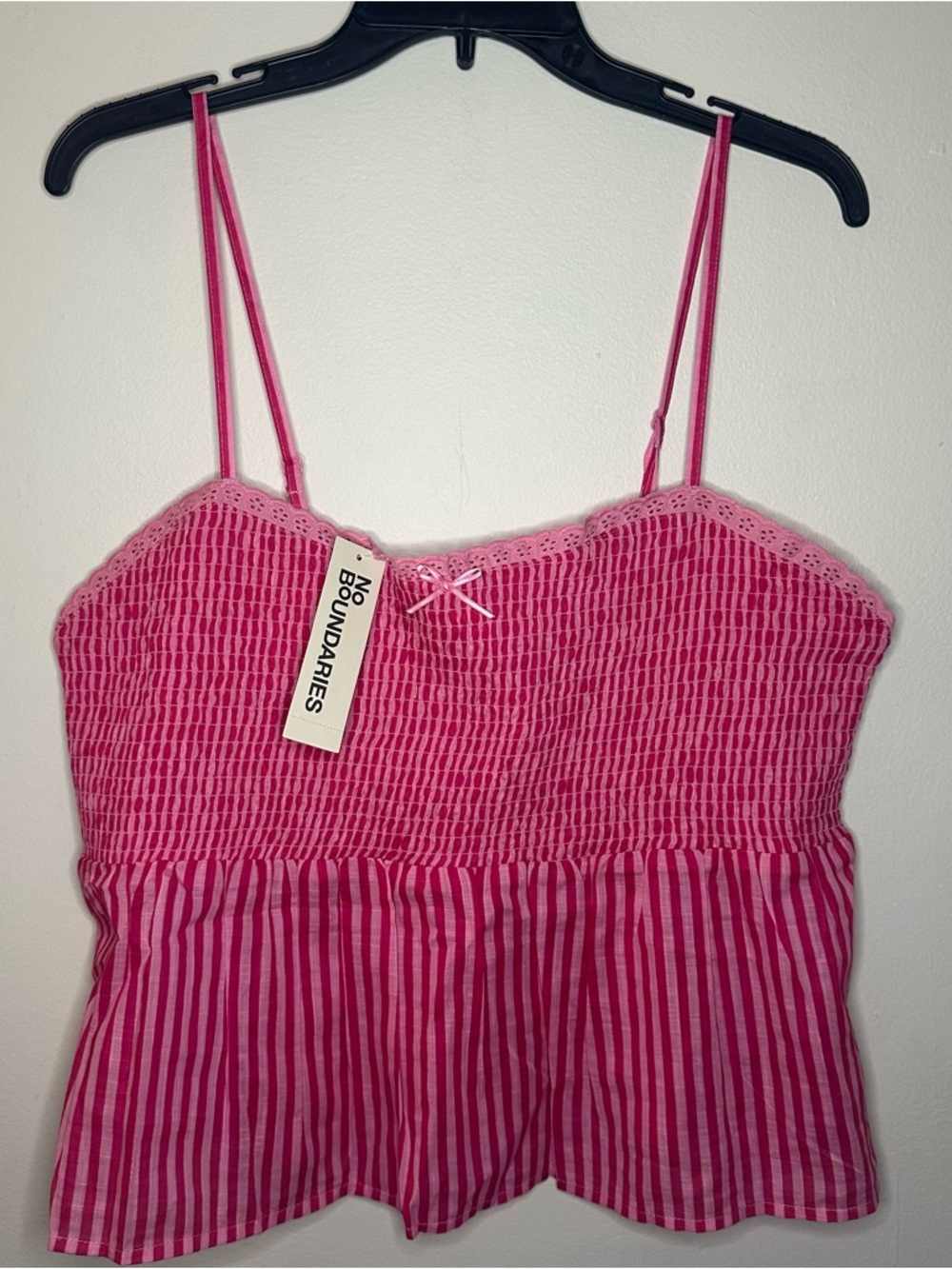 No Boundaries Womens XL(16/18) Pink Striped Smocked Baby Doll Tank Blouse NEW